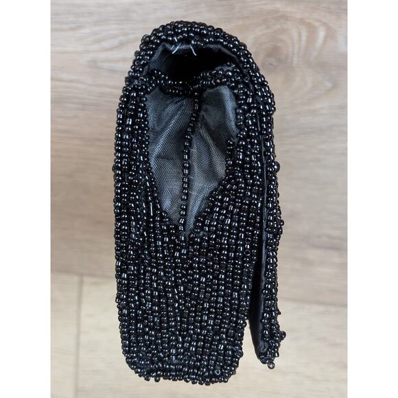 Beaded Clutch Bag Black Seed Bugle Bead Evening Purse Formal Wedding Vintage - Picture 5 of 9